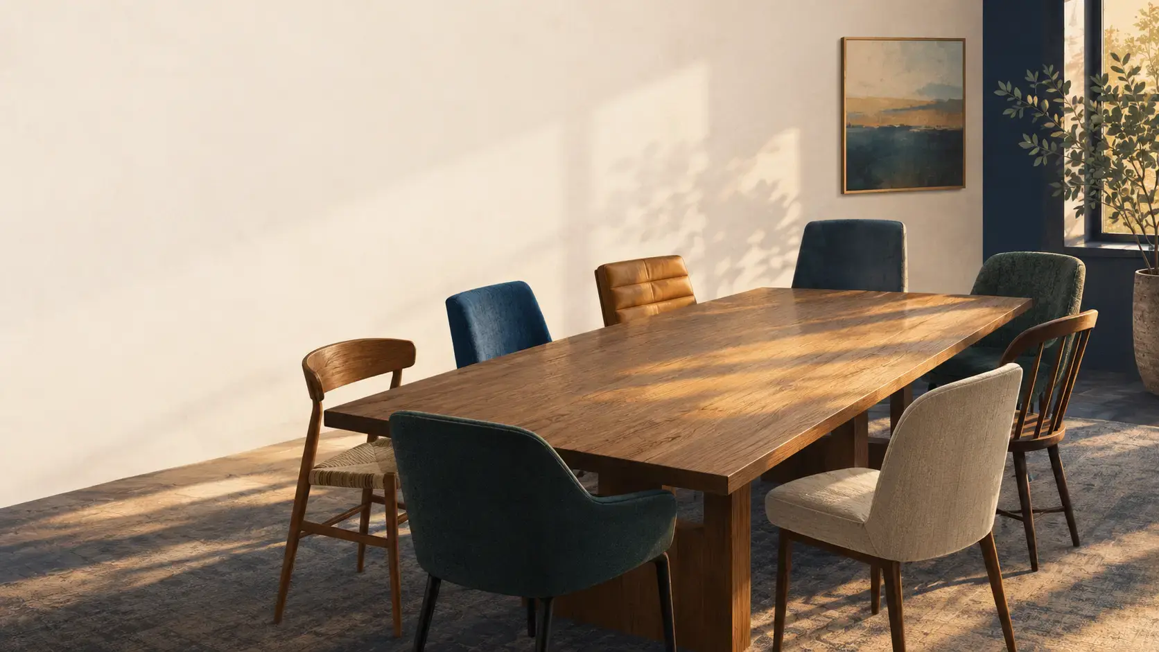 Illustration of a round table with empty chairs in warm light, representing Fraser’s Dissociative Table Technique for parts work in EMDR therapy