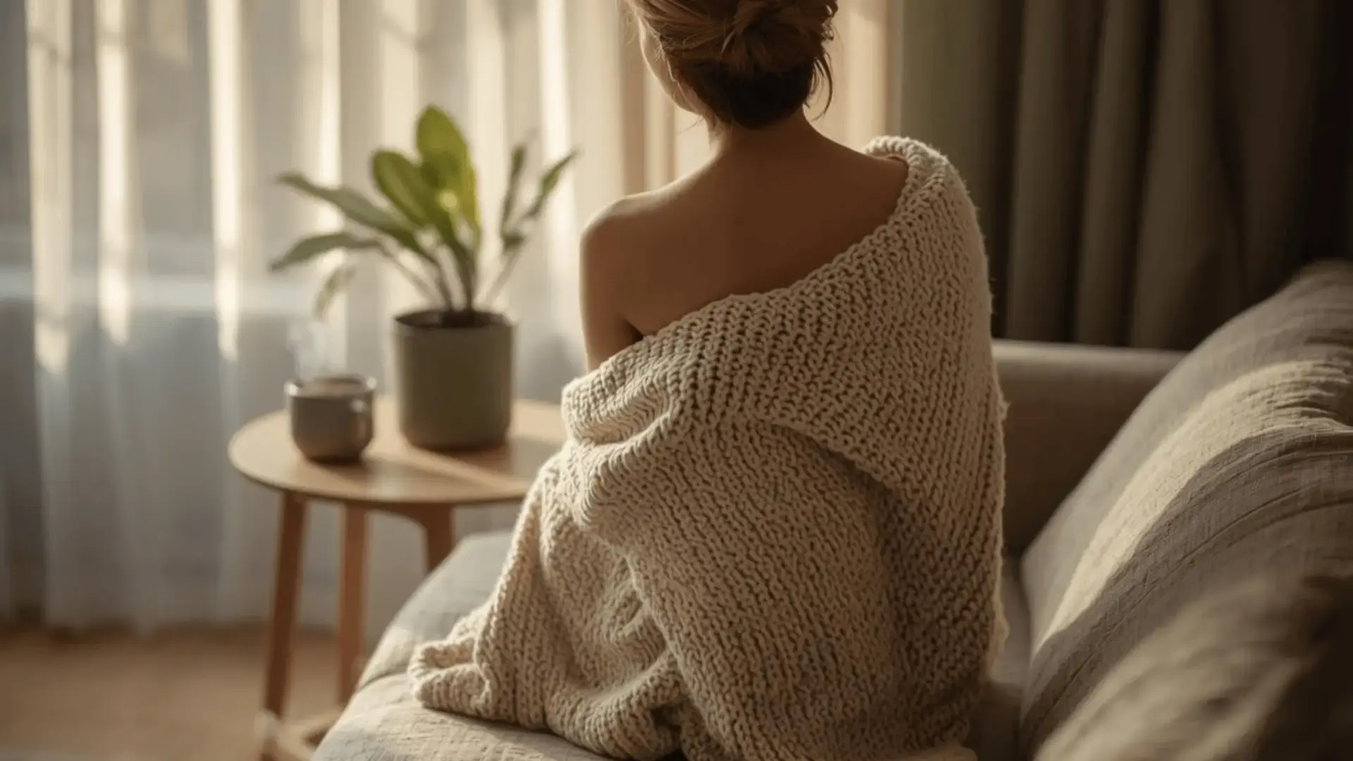 Person wrapped in a throw sitting in soft morning window light vagal nerve trauma Blog Trauma Therapist Institute